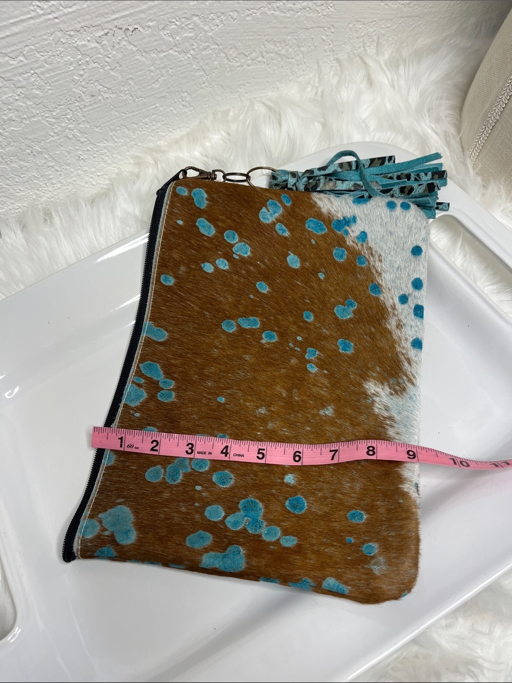 Brown and Turquoise Spotted Cowhide Clutch - Unbranded - Picture 6 of 8